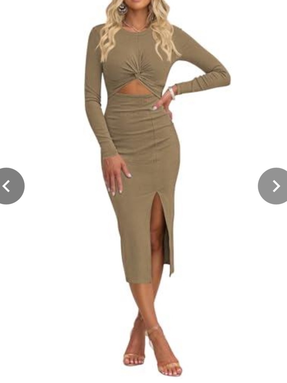 Twist-Front Long Sleeve Midi Dress with Front Slit